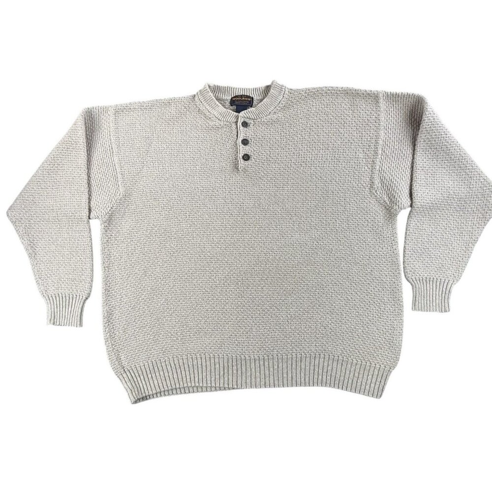 Vintage Woolrich Sweater Mens 2XL British Tan Henley Chunky Knit Pullover 90s